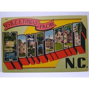 Greetings From Montreat North Carolina Large Big Letter Linen Postcard Unused